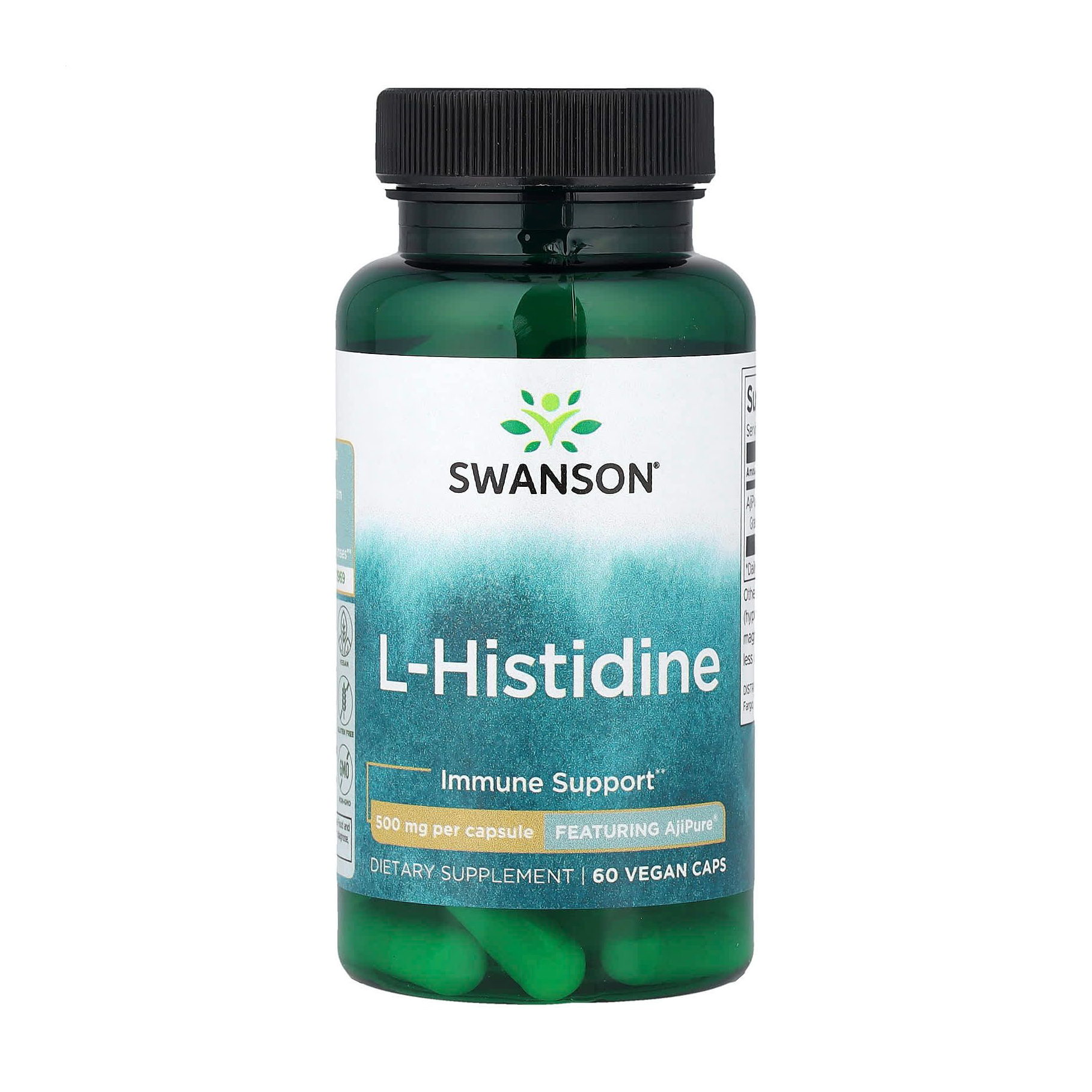 L-Гістидин Swanson L-Histidine Featuring AjiPure 500 мг, 60 вегетаріанських капсул
