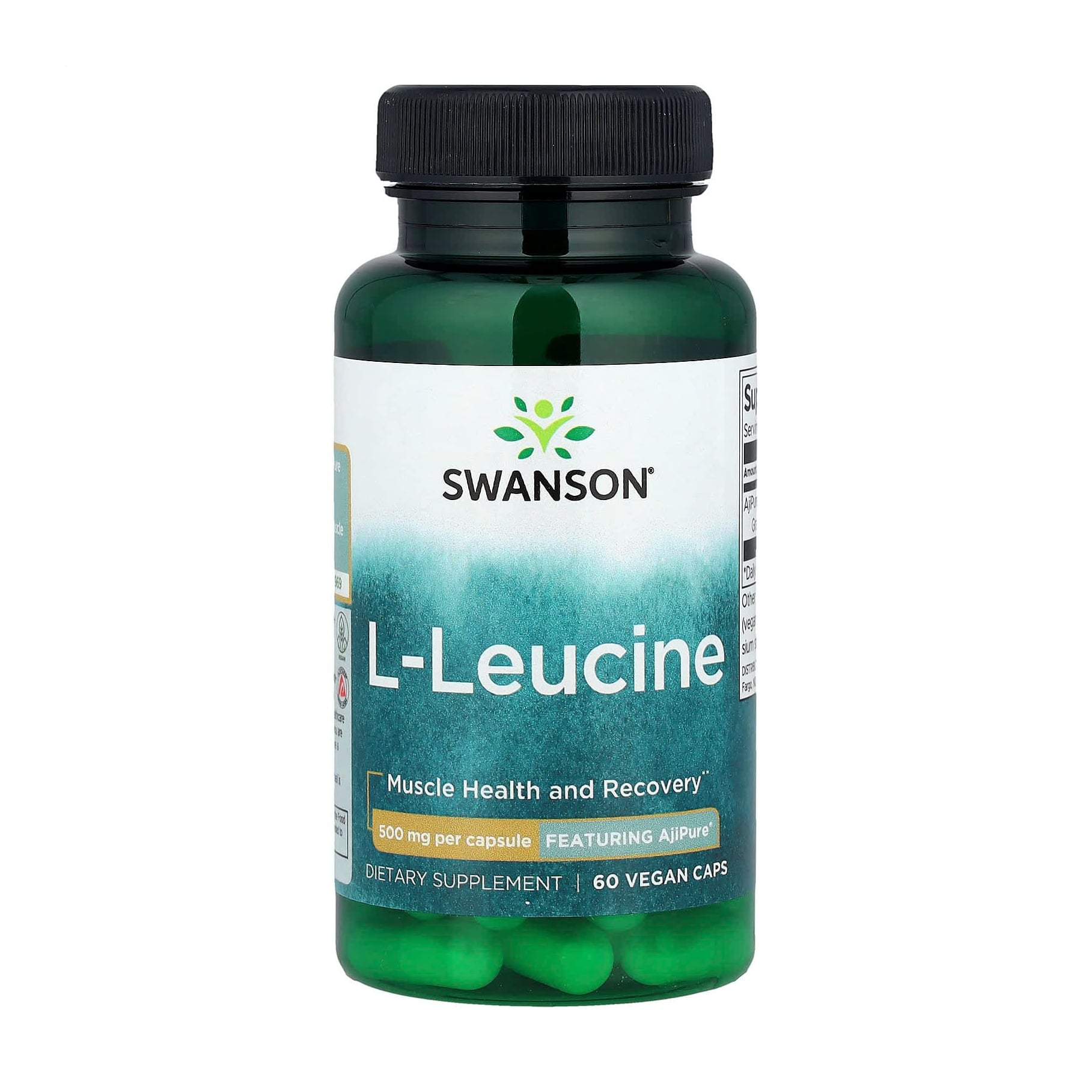 L-Лейцин Swanson L-Leucine Featuring AjiPure 500 мг, 60 вегетаріанських капсул